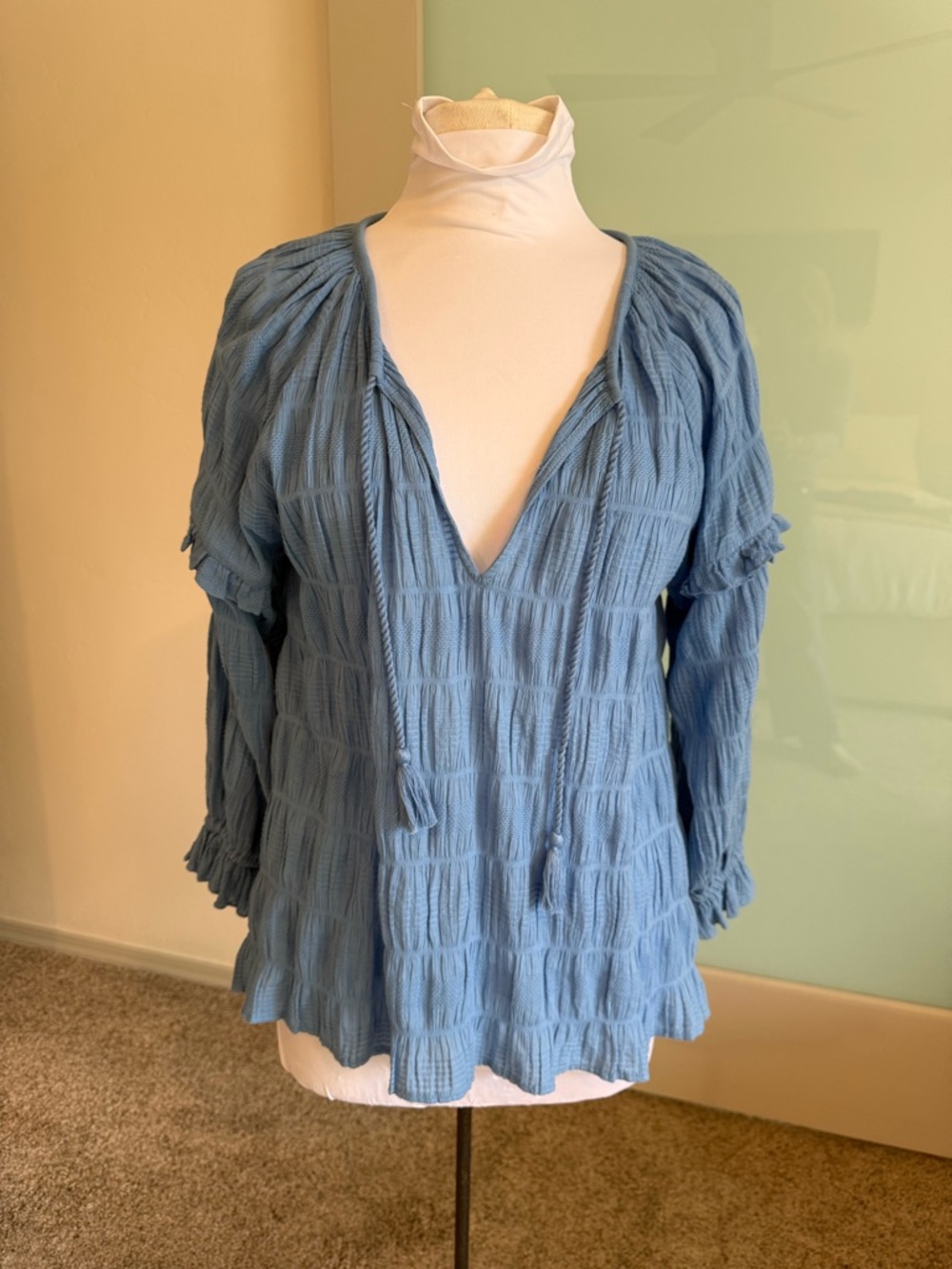 Cleobella Dusty Blue Crinkle V-Neck Tunic